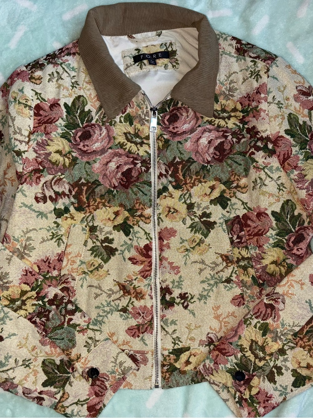 Fore~ Vintage floral tapestry bomber jacket~ women’s large